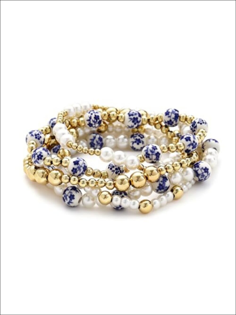 Gold Plated Beaded Stretch Bracelet Set Stackable Dainty Pearl